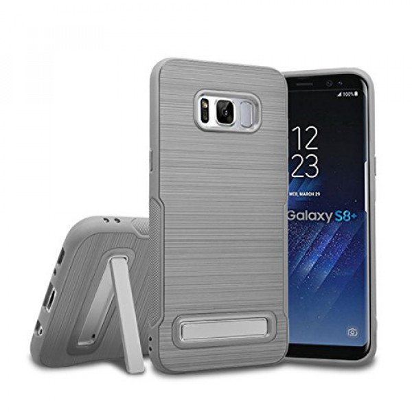 Wholesale Galaxy S8 Plus Brushed TPU Hybrid Kickstand Case (Gray)